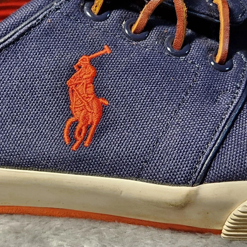 Polo Ralph Lauren Shoes Mens 11 Blue Orange Faxon Low Canvas Sneaker Pony Preppy